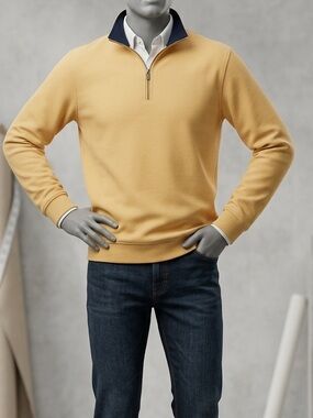 Men's Alex Cannon Yellow/Navy 1/4 zip Long Sleeve Polo size Large